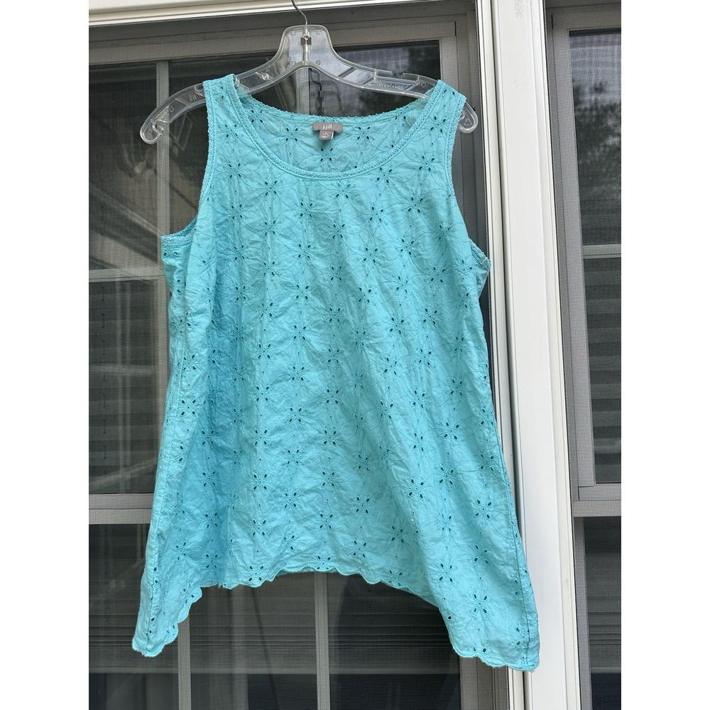 J Jill blue Eyelet Sleeveless Top Blouse Tank Size Small Petite
